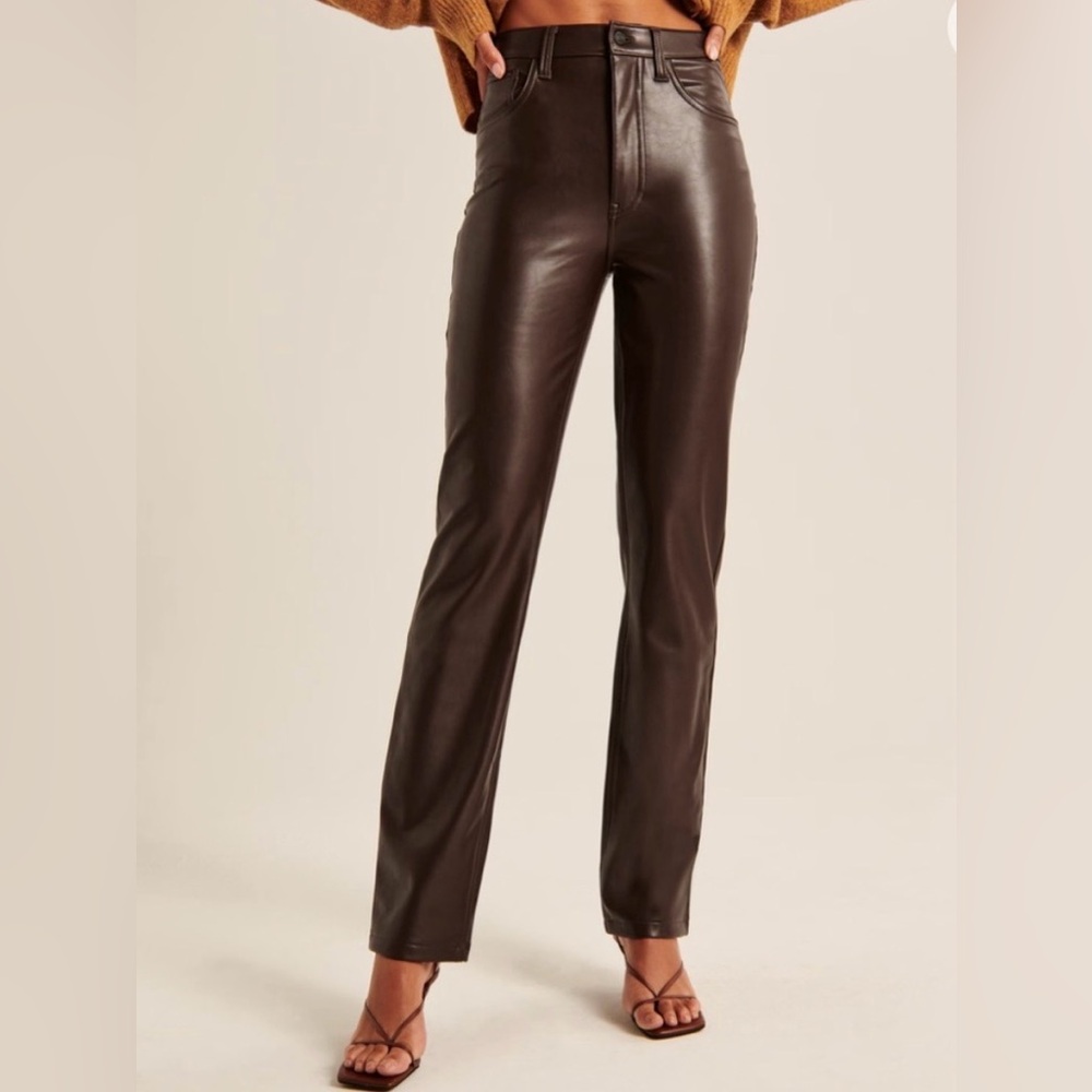 Abercrombie & Fitch 90s Straight Leg Brown Vegan Leather Ultra High Rise Pants